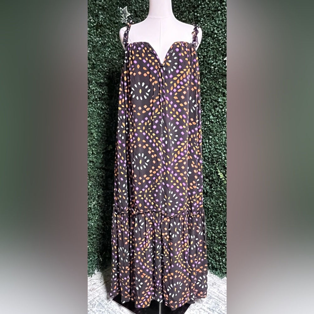 Anthropologie Sleeveless Chiffon Printed Midi Dress with Multicolor Dot Motif - Picture 4 of 15